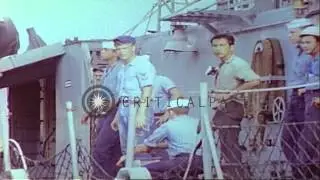 Salvage and recovery operations aboard damaged USS Frank E. Evans (DD-754) at Sub...HD Stock Footage