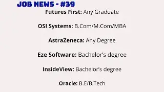 Job News #39 || Oracle | OSI | InsideView | Futures First || in English #orcale #osi #ezesoftware