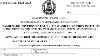 MGR Film Institute Admission Form 2023-2024