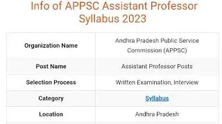 APPSC Assistant Professor Syllabus 2023 &ndash; Download AP Assistant Professor Exam Pattern, Syllabus