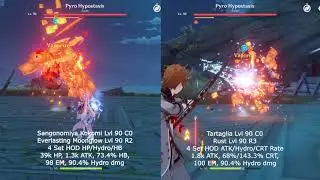Genshin Impact Kokomi and Tartaglia (Childe) DPS Showcase Comparison on Pyro Hypostasis
