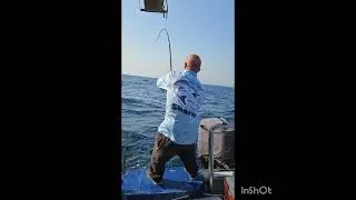 Shorty with a huge dagga salmon.Nealry took him overboard.Winter fishing at its best.Fishing in Dbn