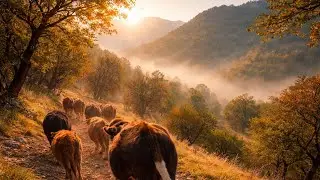 Wolves attack cows in the oak forest! + One-hour adventure in the mountains and rural life|کوهستان