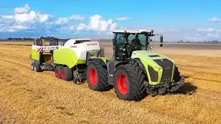 Tarwe stro persen met Claas Xerion 4000 + Quadrant 5300 FC. Akkerb. Smith Bunde.