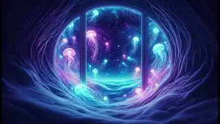 Close up of Colorful Window with Glowing Jellyfish Wallpaper / Background with Ocean Sounds