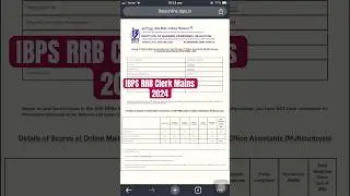 IBPS RRB Clerk mains scorecard 2024 #ibps #ibpsclerk #ibpsrrb #ibpsrrbclerk #rrb #scorecard