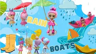 Playing In The Rain With Princess Dolls! Splashing, Puddles, Boats, Water, Adventure! Barbie, Toys!