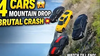 4 Cars Mountain Drop Crash | Brutal Cliff Fall | Realistic Car Crash Simulation