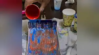 Acrylic pouring with COMB Technique Super results Fluid Art on tiles Acrylic colours