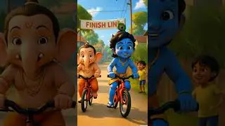 Cutest Devotional Race Ever! Bal Krishna & Ganesha on Fire 🔥🔥🔥 #krishna #ganesh #race #shorts #viral