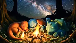 🔥 Charmander, Squirtle & Bulbasaur by the Campfire 🌌 | Cozy Pok&eacute;mon Lofi Night 🌙