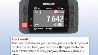 Q6000 v1.01.00 Drag Race run time display screen