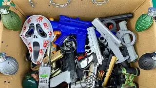 Коробка для BB Guns! Гранаты, цепные зажимы! Опасная коробка с игрушечными пистолетами! Полицейские
