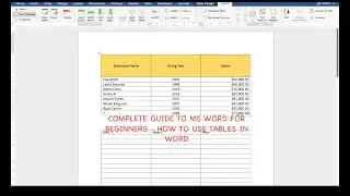 Microsoft Word Beginner's Tutorial - Complete Guide - How to Use Tables in Word #excel