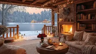 Winter Lake Cabin Ambience ❄️ Soft Piano Music & Fireplace Sounds for Focus, Study & Calm