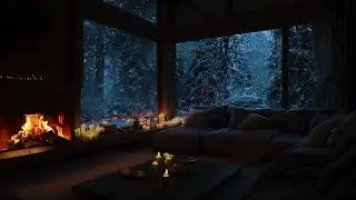 Healing Winter Ambience of Snow Wind Outside and Fireplace Fire Creating Inner Warmth