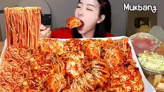 곤이 듬뿍 추가한 오동통 매콤 순살 아구찜에 쫀득 감자면 비벼비벼~아삭한 콩나물과 함께!!🔥🦑🦐 해물찜 아구찜 먹방ㅣkorean food ASMR MUKBANG
