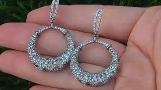 Estate Natural UNTREATED Fancy Color Diamond 18k White Black Gold Cocktail Earrings - C418