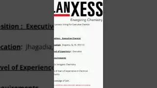 LANXESS LIMITED JOBS // JHAGADIA GIDC BHARUCH GUJARAT