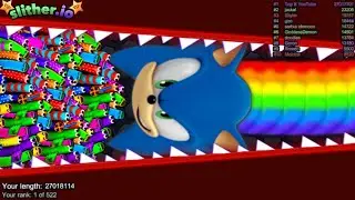 Slither.io A.I RAINBOW SONIC vs Tiny Pro Snakes - Epic Skin Slitherio Vip Gameplay - World Record