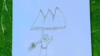 govardhan parwat with krishna hand drawing / krishna hand ki chitra 
