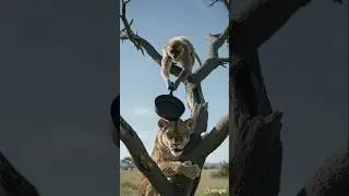 Funny monkey and lion scene #snake #viral #cover #lion #monkey #animals #funny #shorts #shortvideo