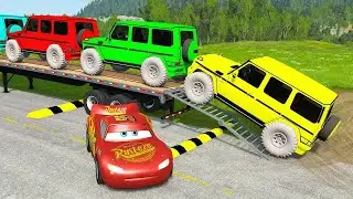 TRANSPORTING PIXAR CARS & FRUITS WITH COLORED & JOHN DEERE vs CLAAS vs TRACTORS - BeamNG.drive #983