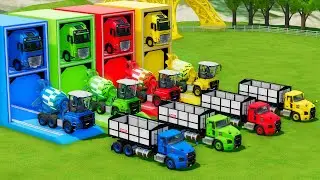 Garage with Colors - ALL MIXER TRUCK WITH DOUBLE FLATBED TRAILER TRUCK, VOLVO, MAN, MACK - FS22