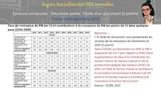 Sujet bac SES - Partie 2 épreuve composée corrigée - Sources et défis de la croissance économique