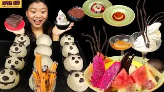 Dessert Mukbang, Eating Mud Cake With Ice Cream, Chocolate Panda Bun, Hot Churros, Caramel Custard,
