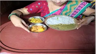 Today eating rice with urod dal,ambeda(palm)khata,aloo fry
