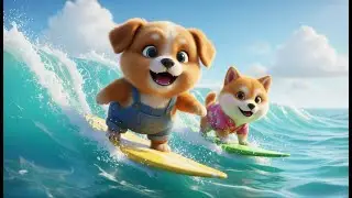 🐶 Cute Puppies Surfing Big Waves 🌊 | Adorable Dog Adventure Animation