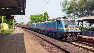 Powerful Twin Wag7 hauled Aggressive Freight Train Dangerous & Skipped at Station