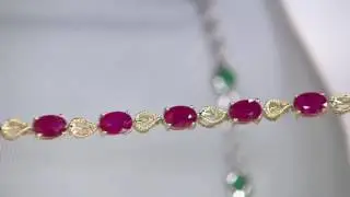 Ruby, Emerald or Sapphire Leaf Design Tennis Bracelet 14K Gold on QVC