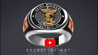 Saint St Michael Ring Archangel Protect Us Catholic Silver 925 24K-Gold-Plated