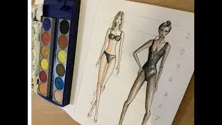 تلوين الجسم المانيكان بالألوان المائية خطوة بخطوة  /fashion illustration watercolor