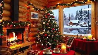 Cozy Winter Cafe Ambience ☕ Snowfall Outside, Soft Jazz Instrumental for Relax & Focus