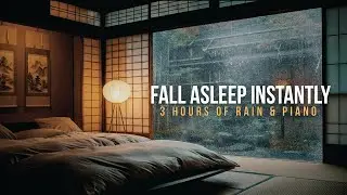 DEEP HEALING SLEEP | Heavy Rain & Gentle Piano in Warm Tokyo Bedroom | Cure Insomnia, Anxiety