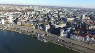 Düsseldorf Kasamatten, Turm, Rheinkniebrücke, Kirmesplatz von oben Drohne Phantom 3Pro