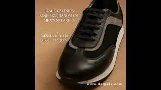Black Calfskin Men's Handmade King Size Sneakers