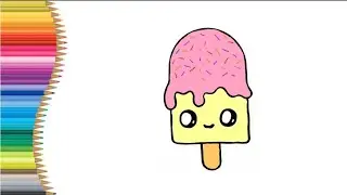 How to Draw Cute Ice Cream Popsicle 🍦 | Easy Cartoon Drawing & Coloring for Kids