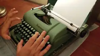 SOLD Vintage 1950's Underwood Deluxe Green Typewriter Portable Case with Handle