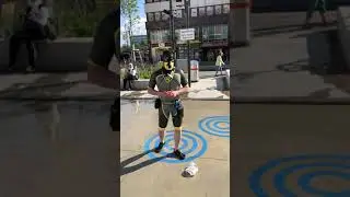 Rubberdog encounters a fountain in public to cool off in Vienna's hot Summer.