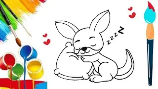 Cute kangaroo Drawing , Coloring, Painting for Toddlers_ Kids drawing, kangaroo drawing for kids