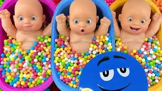 Full of 3 Rainbow BathTubs Candy with M&M's & Magic Slime Cutting Video