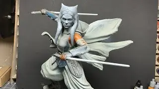 Painting Star Wars Ahsoka Tano's portrait live! Sculpted by SW3D!! #rosariodawson #ahsoka #starwars