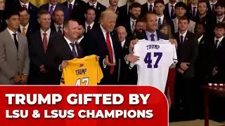 TRUMP gifted special '47&rsquo; JERSEYS by LSU and LSU Shreveport baseball CHAMPIONS