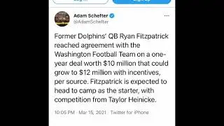 NFL Fans/Reporters React to Washington Signing Ryan Fitzpatrick | 1 Year 10 Million Dollar Deal