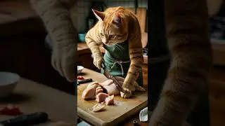 cat cooking chicken 🍗 #cute #cat #shorts #aicat