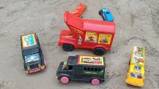 Truck & Car Crossing The Bridge | Jeep & School Bus Cartoon Video | Toys For Toddlers 